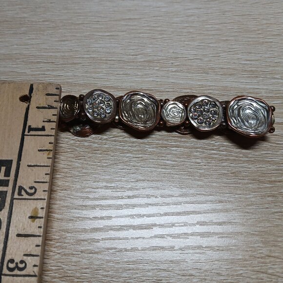 Vintage Bronze Tone Brown Flat Bead Stretch Bracelet Cuff #27 - Picture 3 of 13